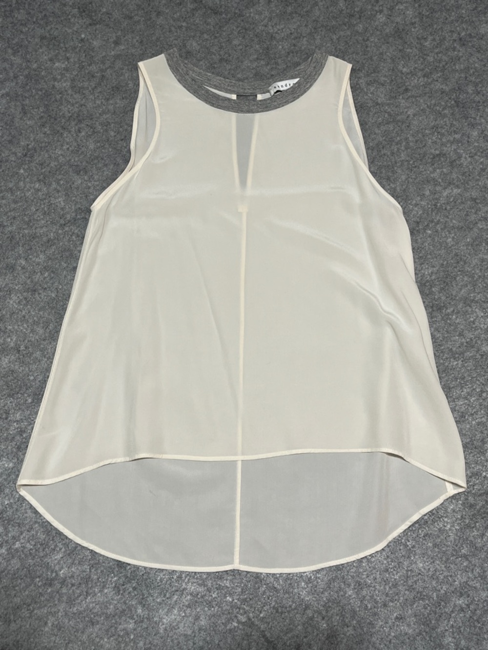 Sandro Silk Cream Sleeveless Chiffon High-Low Tank with Gray Trim